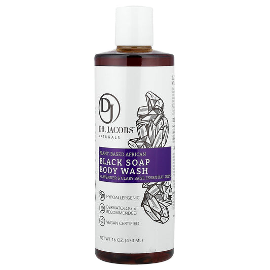 Dr. Jacobs Naturals, Plant-Based African Black Soap Body Wash, Lavender & Clary Sage Essential Oils, 16 oz (473 ml)