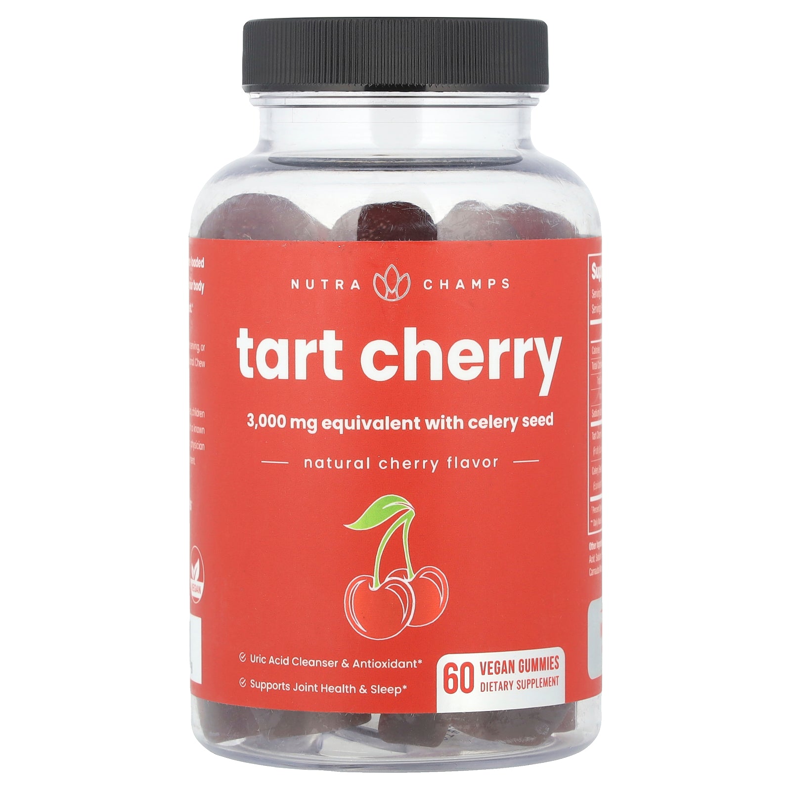 NutraChamps, Tart Cherry, Natural Cherry, 60 Vegan Gummies