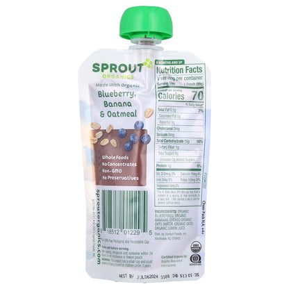 Sprout Organics, Baby Food, 6 Months & Up, Blueberry, Banana, & Oatmeal, 3.5 oz (99 g)