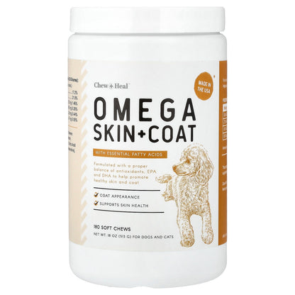 Chew + Heal, Omega Skin + Coat, with Essential Fatty Acids, For Dogs and Cats, 180 Soft Chew, 18 oz (513 g)