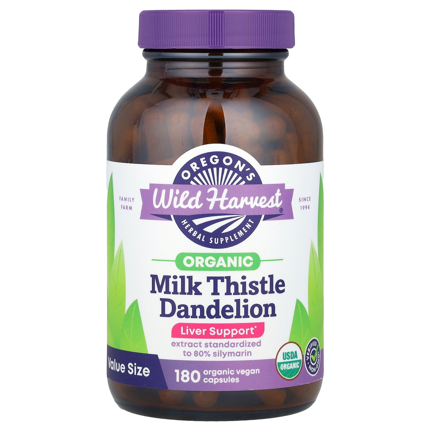 Oregon's Wild Harvest, Organic Milk Thistle Dandelion, 180 Vegan Capsules