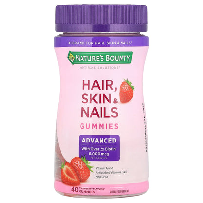Nature's Bounty, Optimal Solutions®, Hair, Skin & Nails Gummies, Strawberry, 40 Gummies