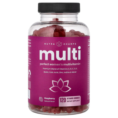 NutraChamps, Multi, Perfect Women's Multivitamin Gummies, Raspberry, 120 Vitamin Gummies