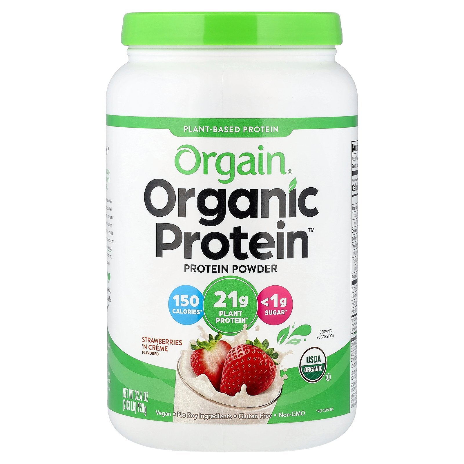 Orgain, Organic Protein™ Powder, Plant-Based, Strawberries 'N Cream, 2.03 lbs (920 g)
