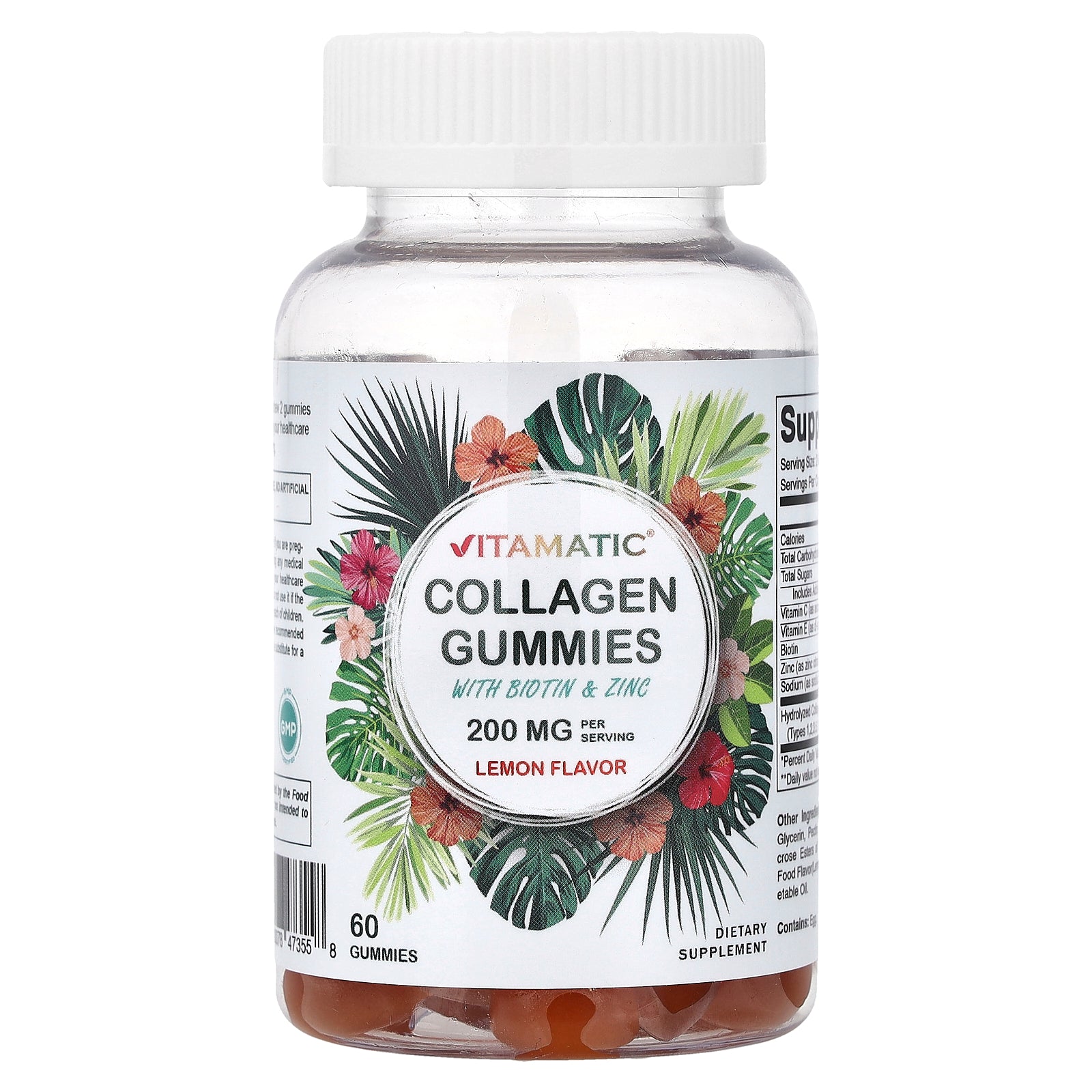 Vitamatic, Collagen Gummies With Biotin & Zinc, Lemon, 60 Gummies