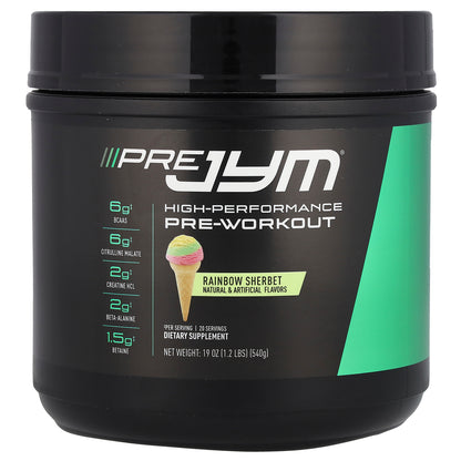 JYM Supplement Science, Pre JYM®, High Performance Pre-Workout, Rainbow Sherbet, 1.2 lbs (540 g)