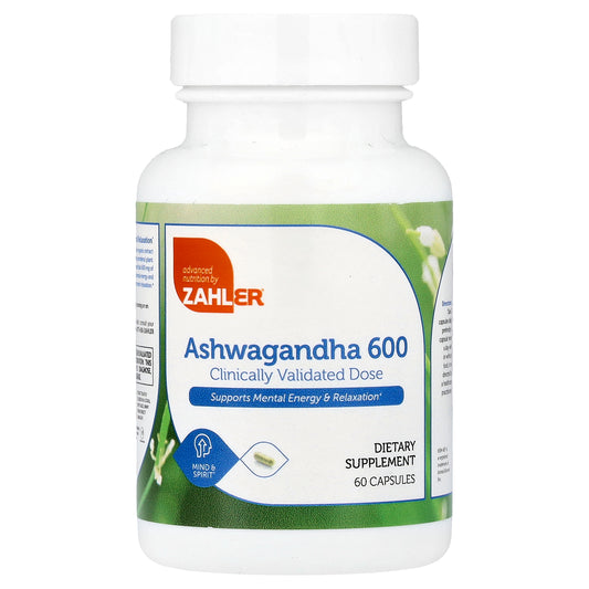 Zahler, Ashwagandha 600, Clinically Validated Dose, Supports Mental Energy & Relaxation, 60 Capsules (300 mg per Capsule)