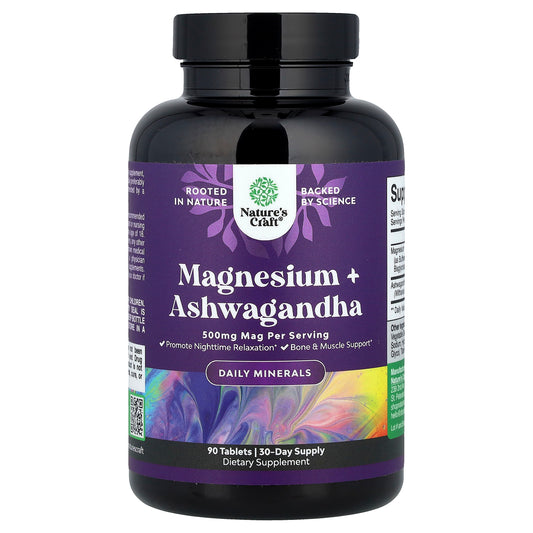 Nature's Craft, Magnesium + Ashwagandha, 90 Tablets