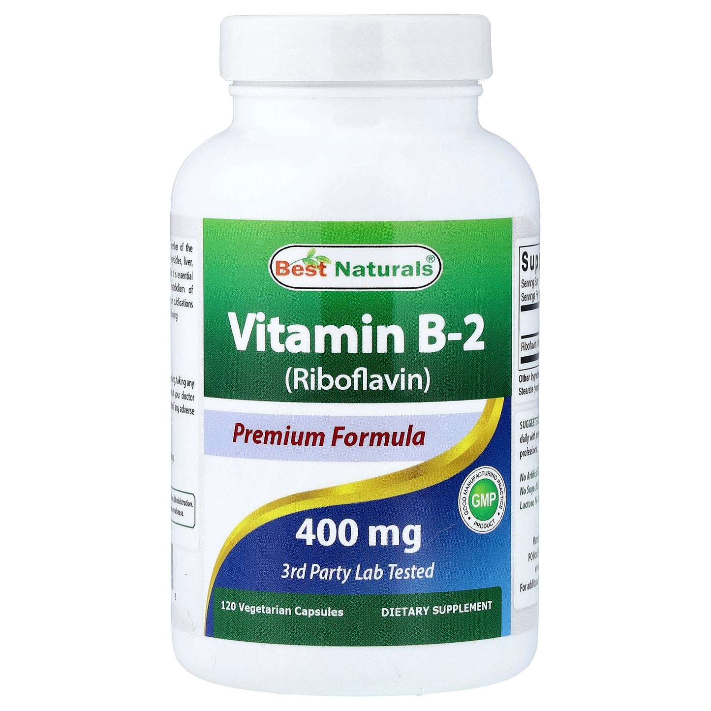 Best Naturals, Vitamin B-2 (Riboflavin), 400 mg, 120 Vegetarian Capsules