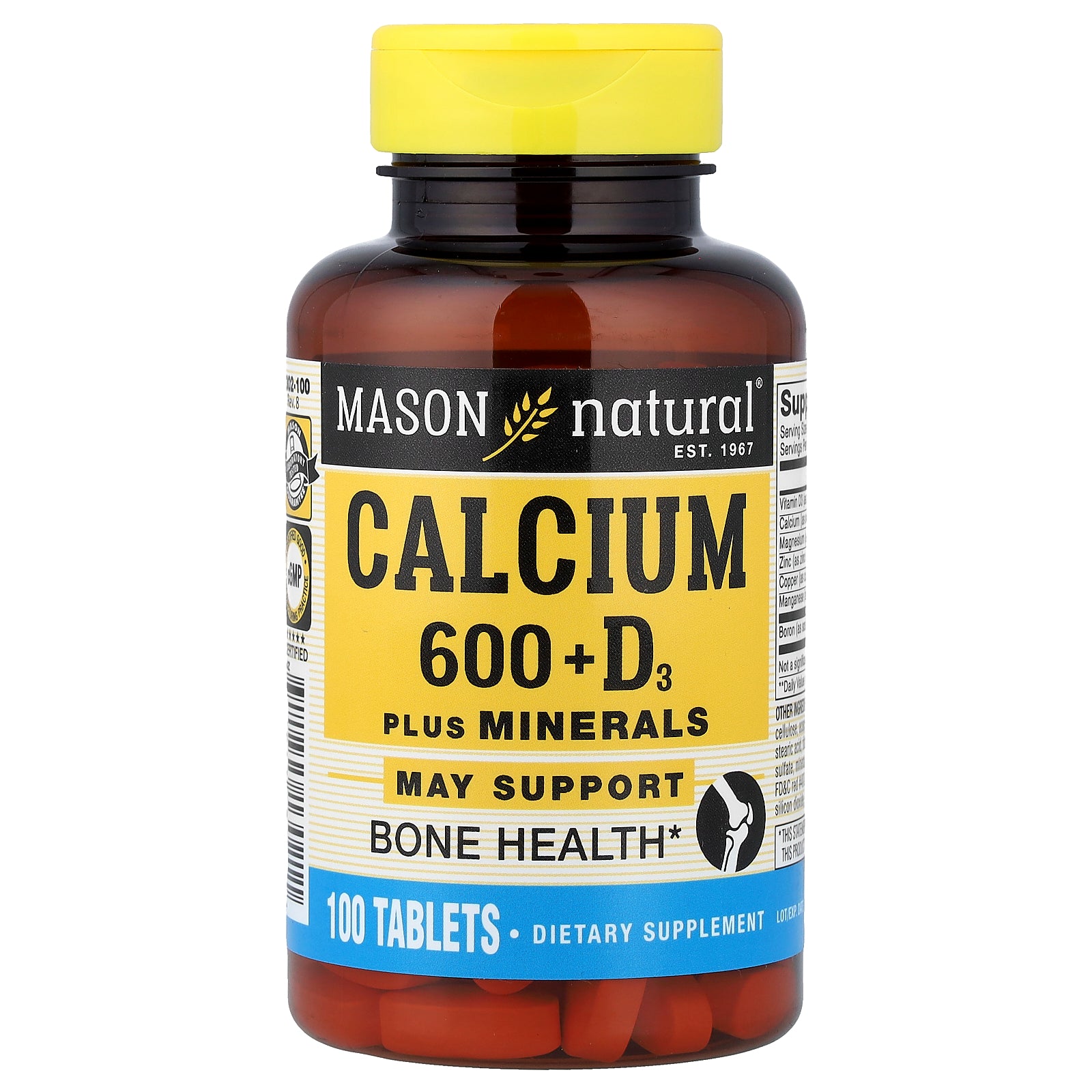 Mason Natural, Calcium 600 + Vitamin D3, 100 Tablets