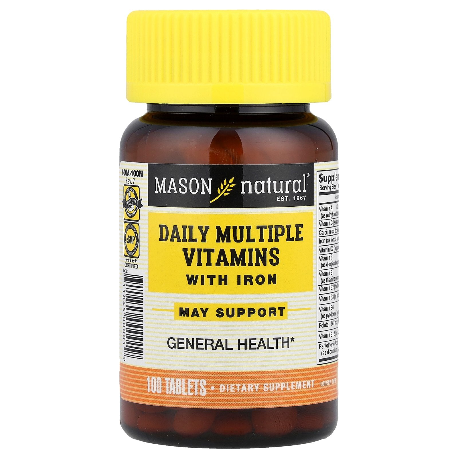 Mason Natural, Daily Multiple Vitamins with Iron, 100 Tablets