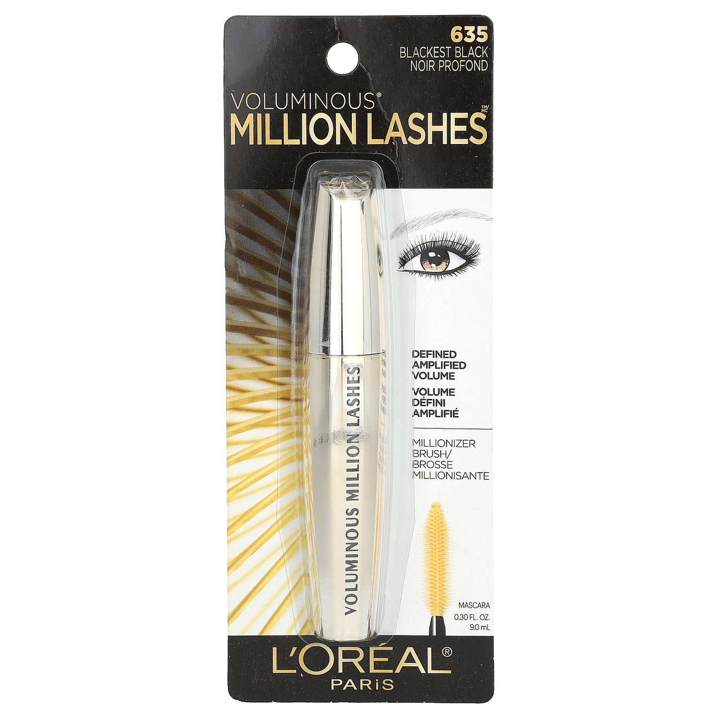 L'Oréal, Voluminous, Million Lashes Mascara, 635 Blackest Black, 0.3 fl oz (9 ml)