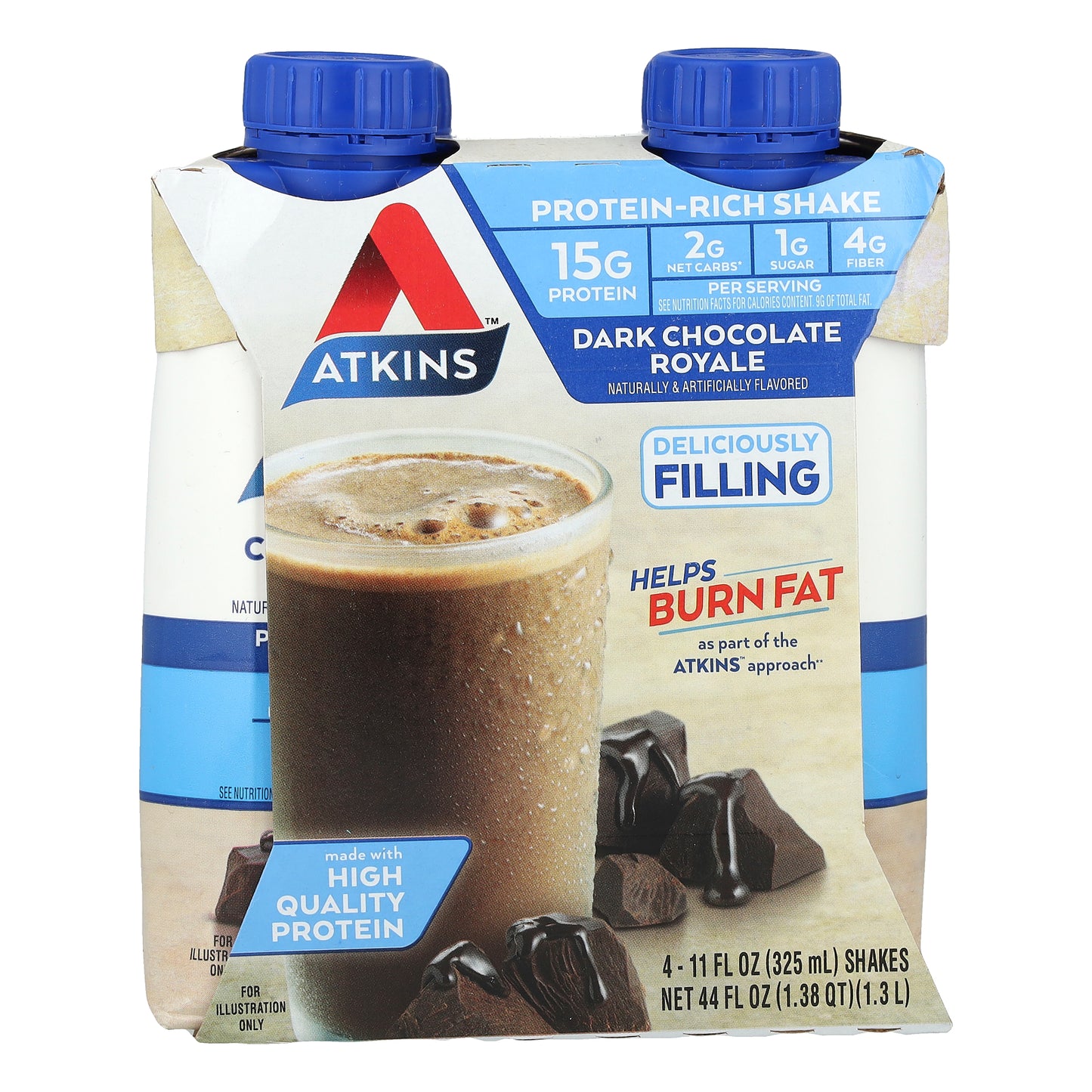 Atkins, Protein-Rich Shake, Dark Chocolate Royale , 4 Shakes, 11 fl oz (325 ml) Each