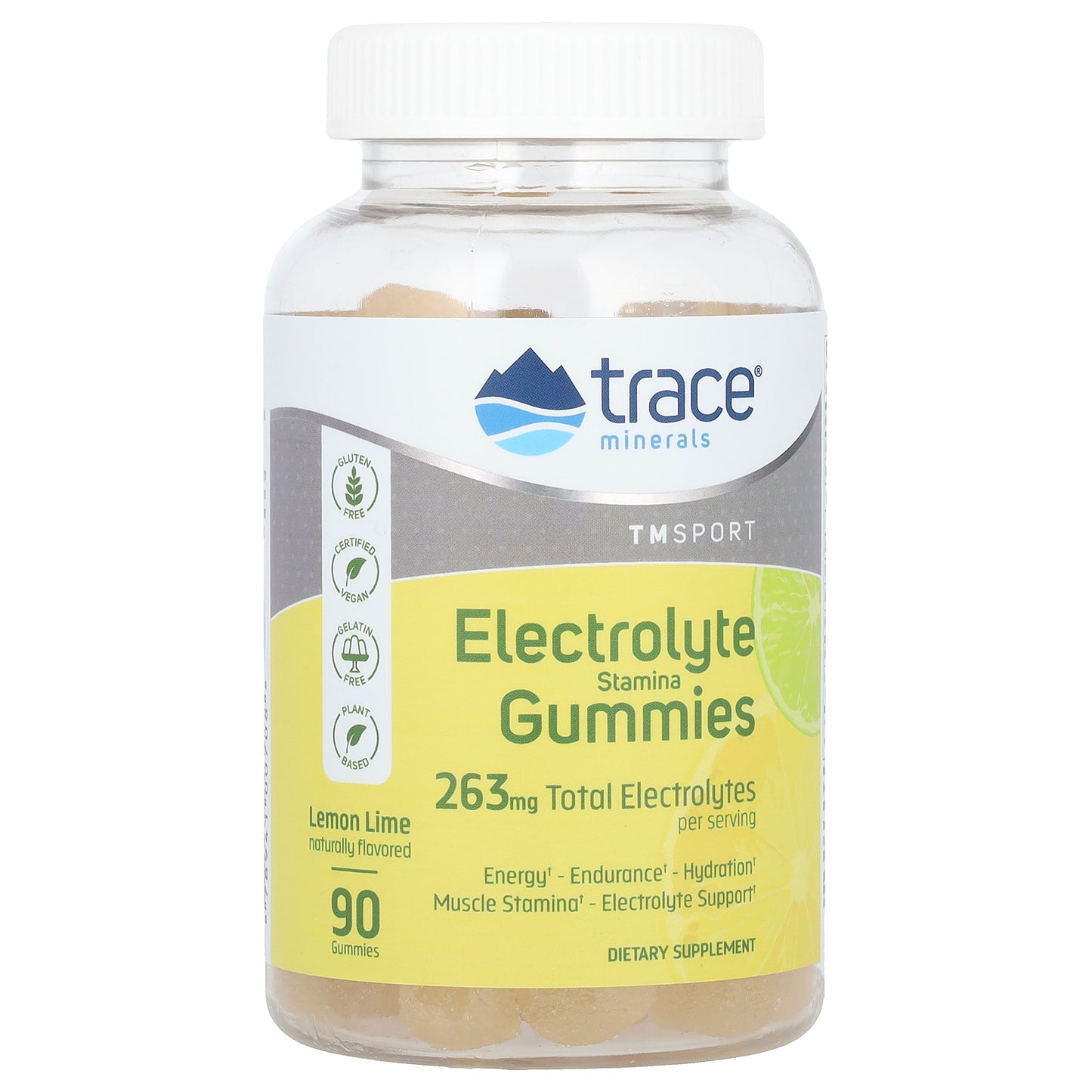 Trace, TM Sport, Electrolyte Stamina Gummies, Lemon Lime, 263 mg, 90 Gummies (87.66 mg per Gummy)