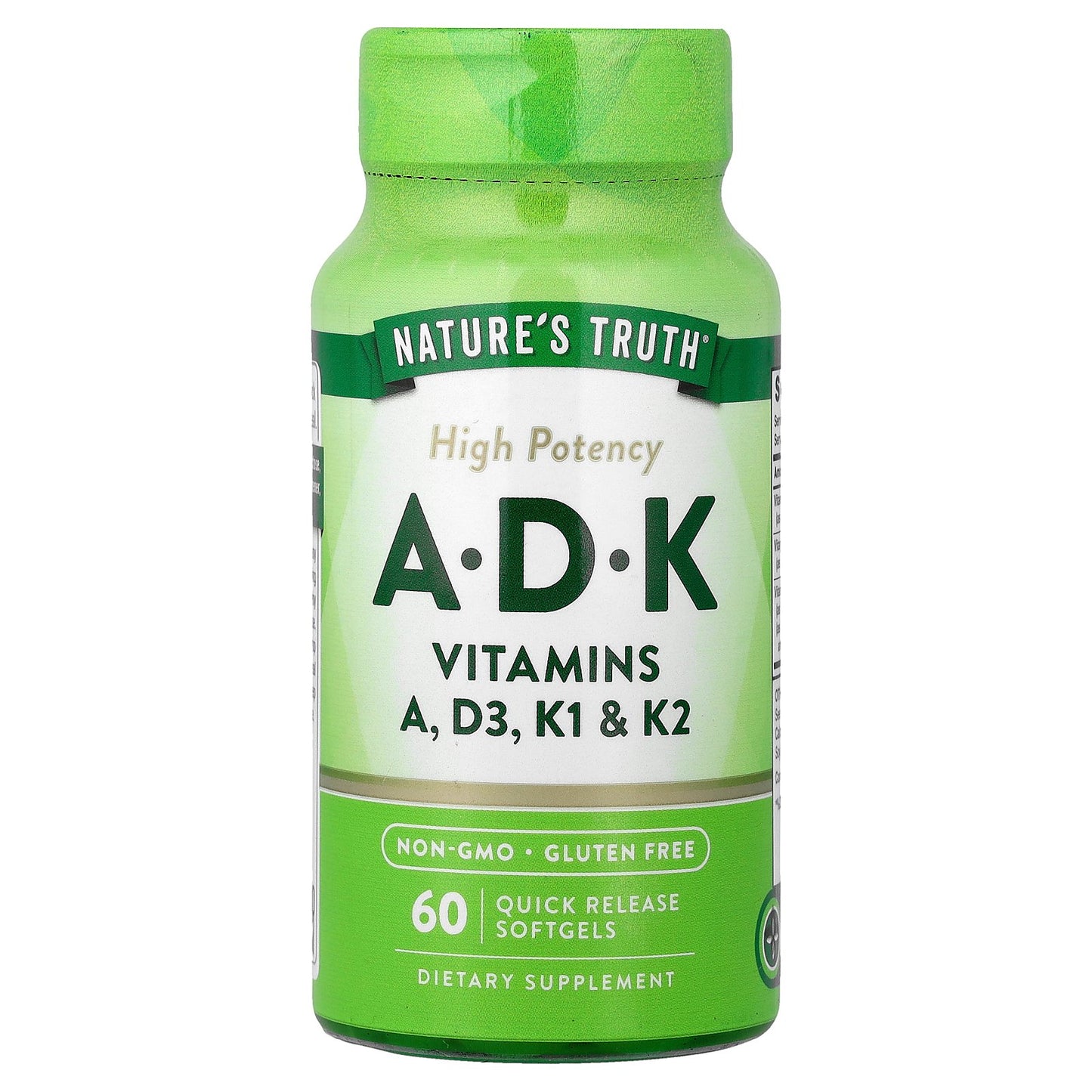 Nature's Truth, Vitamins A, D, K, High Potency, 60 Quick Release Softgels