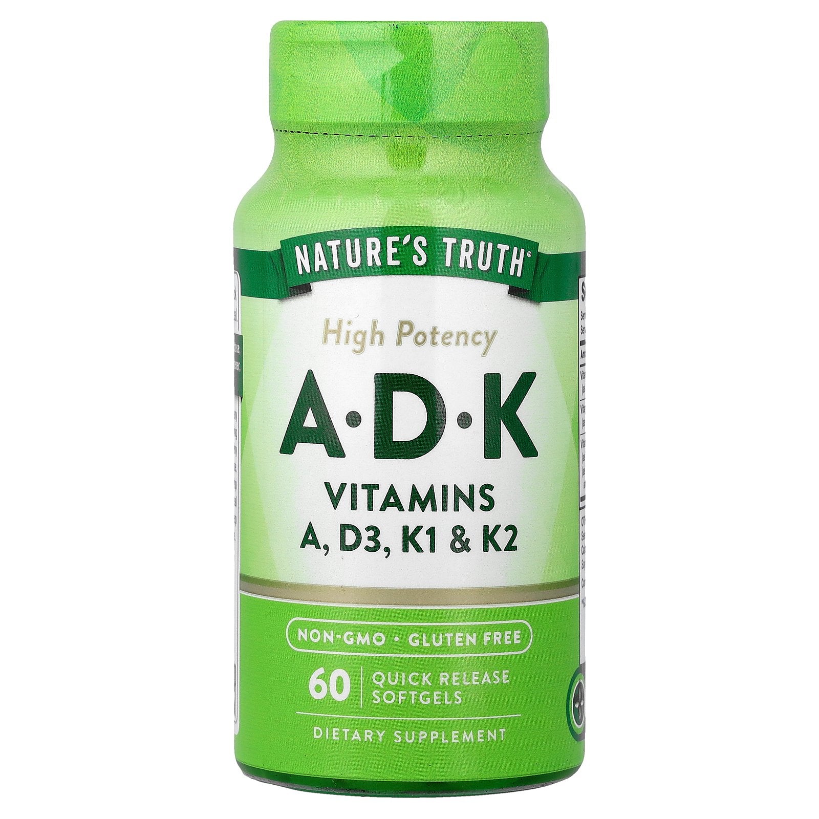 Nature's Truth, Vitamins A, D, K, High Potency, 60 Quick Release Softgels