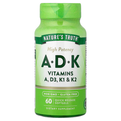 Nature's Truth, Vitamins A, D, K, High Potency, 60 Quick Release Softgels