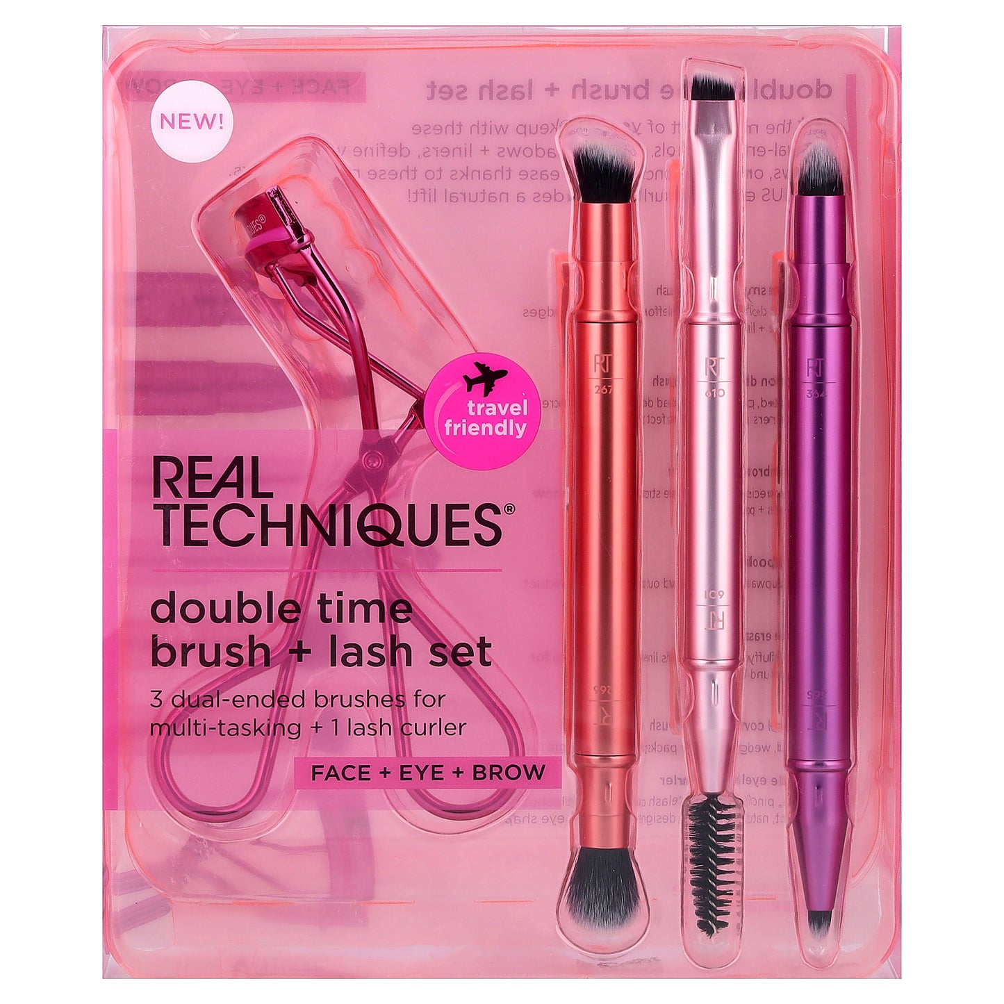 Real Techniques, Double Time Brush + Lash Set, 4 Piece Set