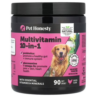 Pet Honesty, Multivitamin 10-in-1, For Adult Dogs, Chicken, 90 Soft Chews, 9.5 oz (270 g)