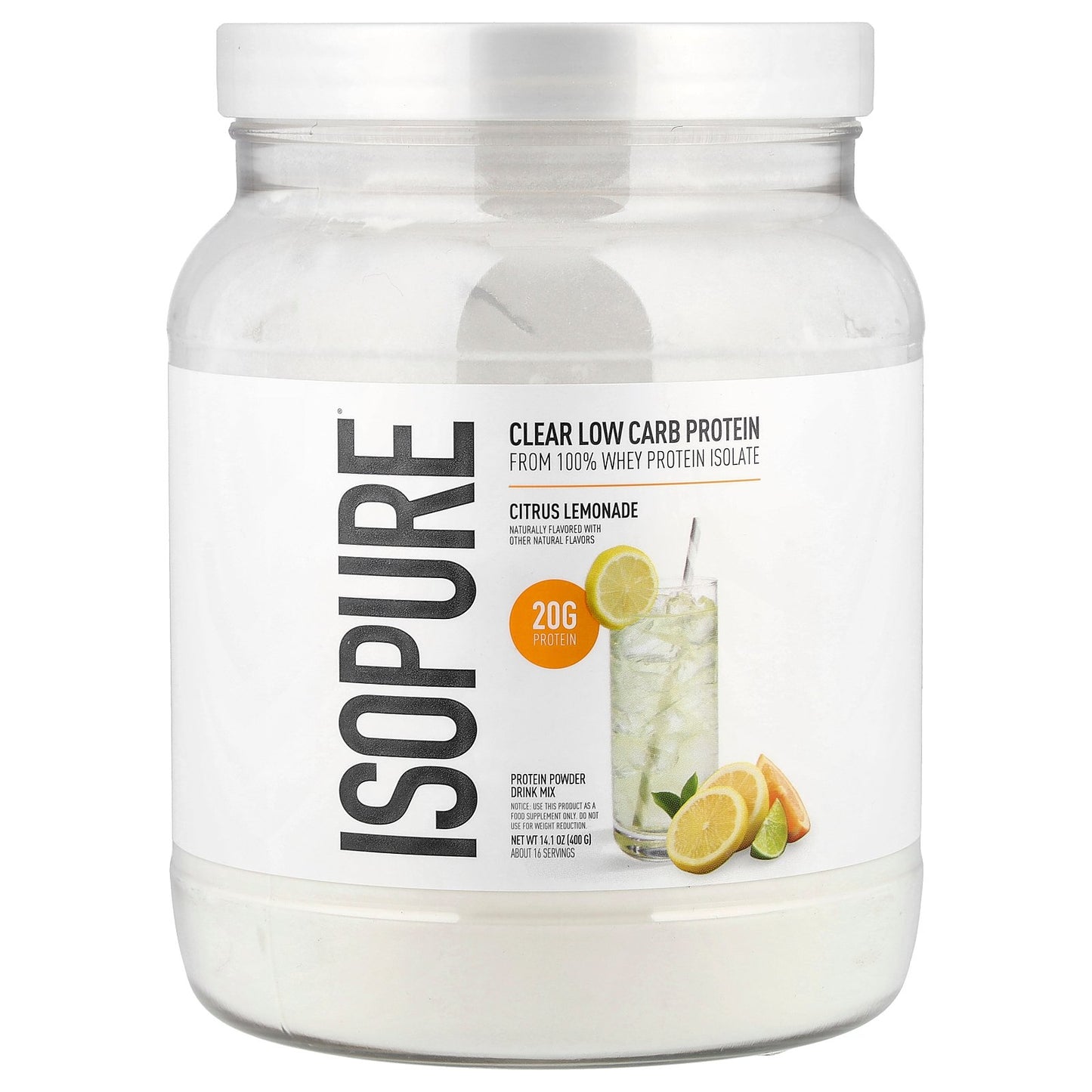 Isopure, Clear Low Carb Protein Powder, Citrus Lemonade, 14.1 oz (400 g)