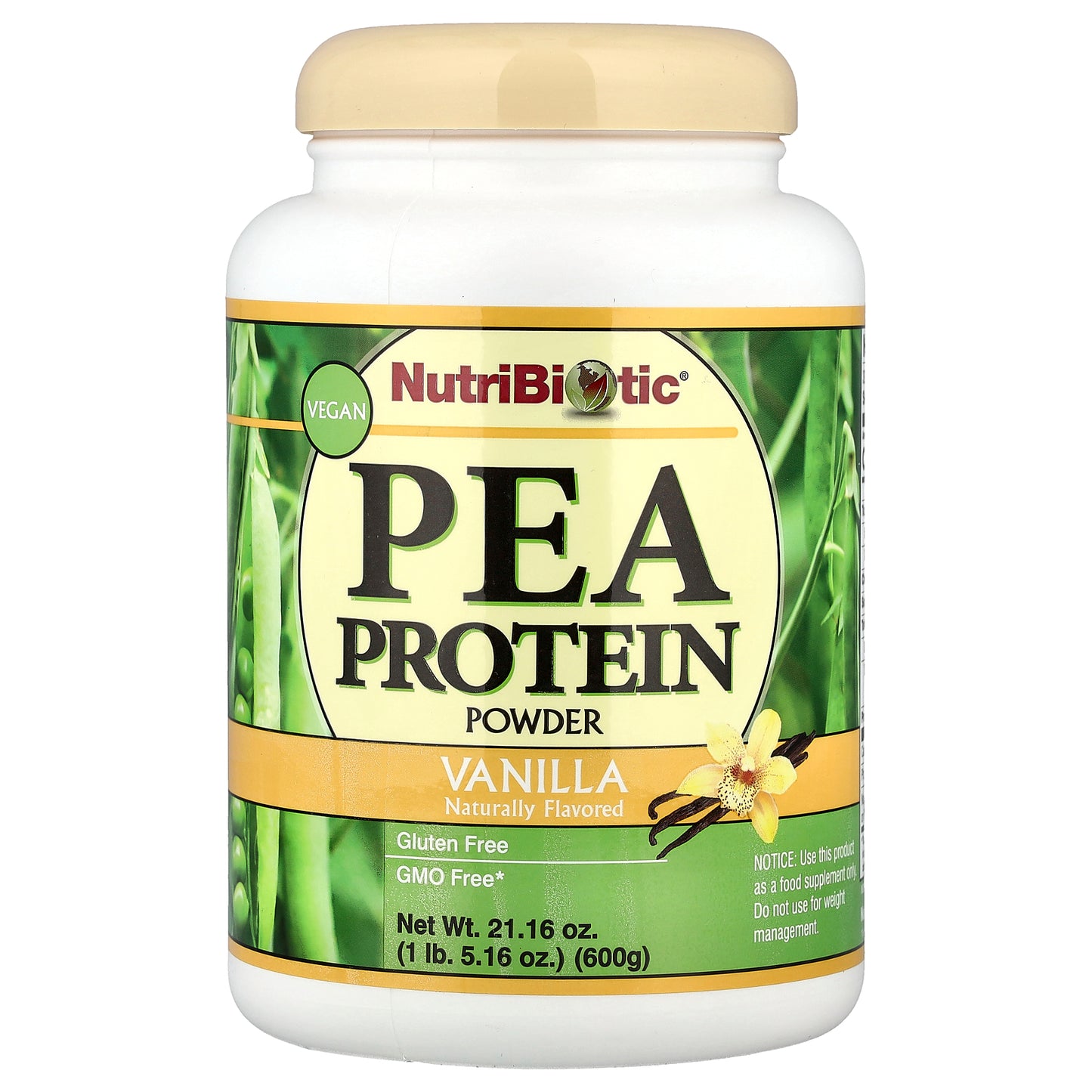 NutriBiotic, Pea Protein Powder, Vanilla , 21.16 oz (600 g)