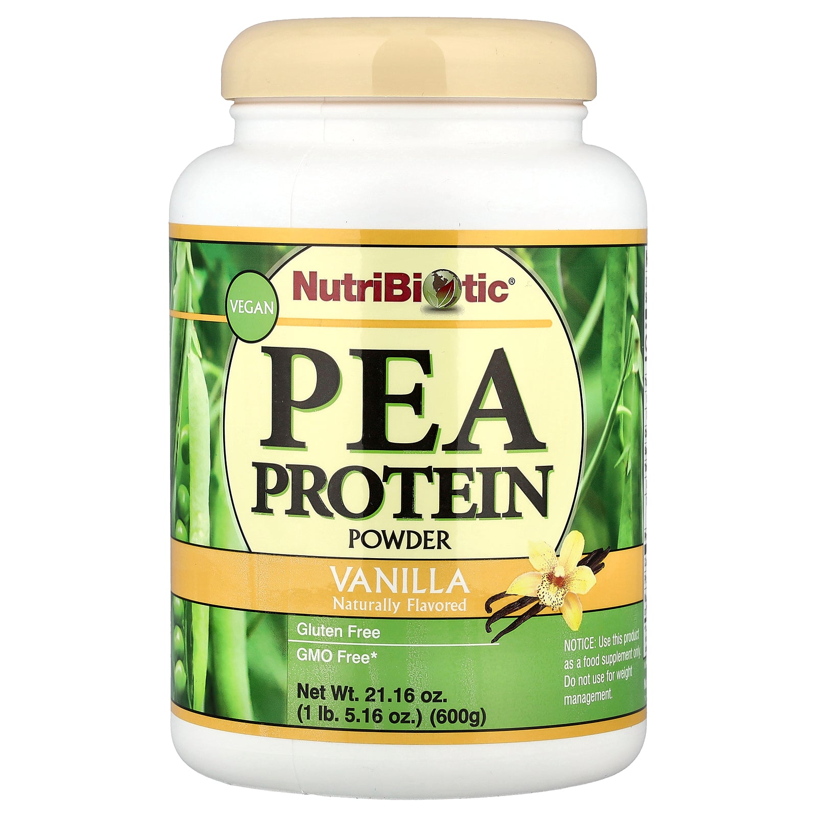NutriBiotic, Pea Protein Powder, Vanilla , 21.16 oz (600 g)