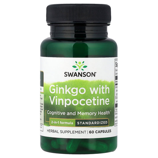 Swanson, Ginkgo with Vinpocetine, Standardized, 60 Capsules
