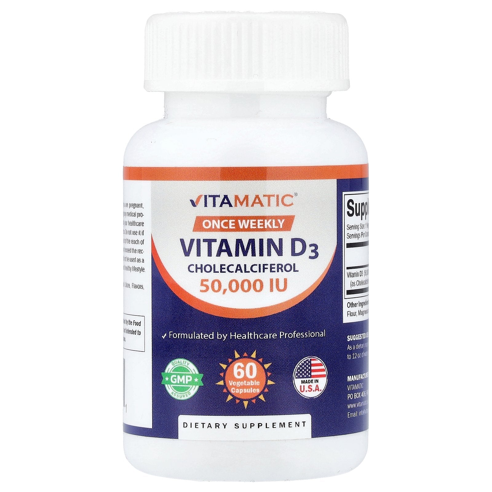 Vitamatic, Vitamin D3, 1,250 mcg (50,000 IU), 60 Vegetable Capsules