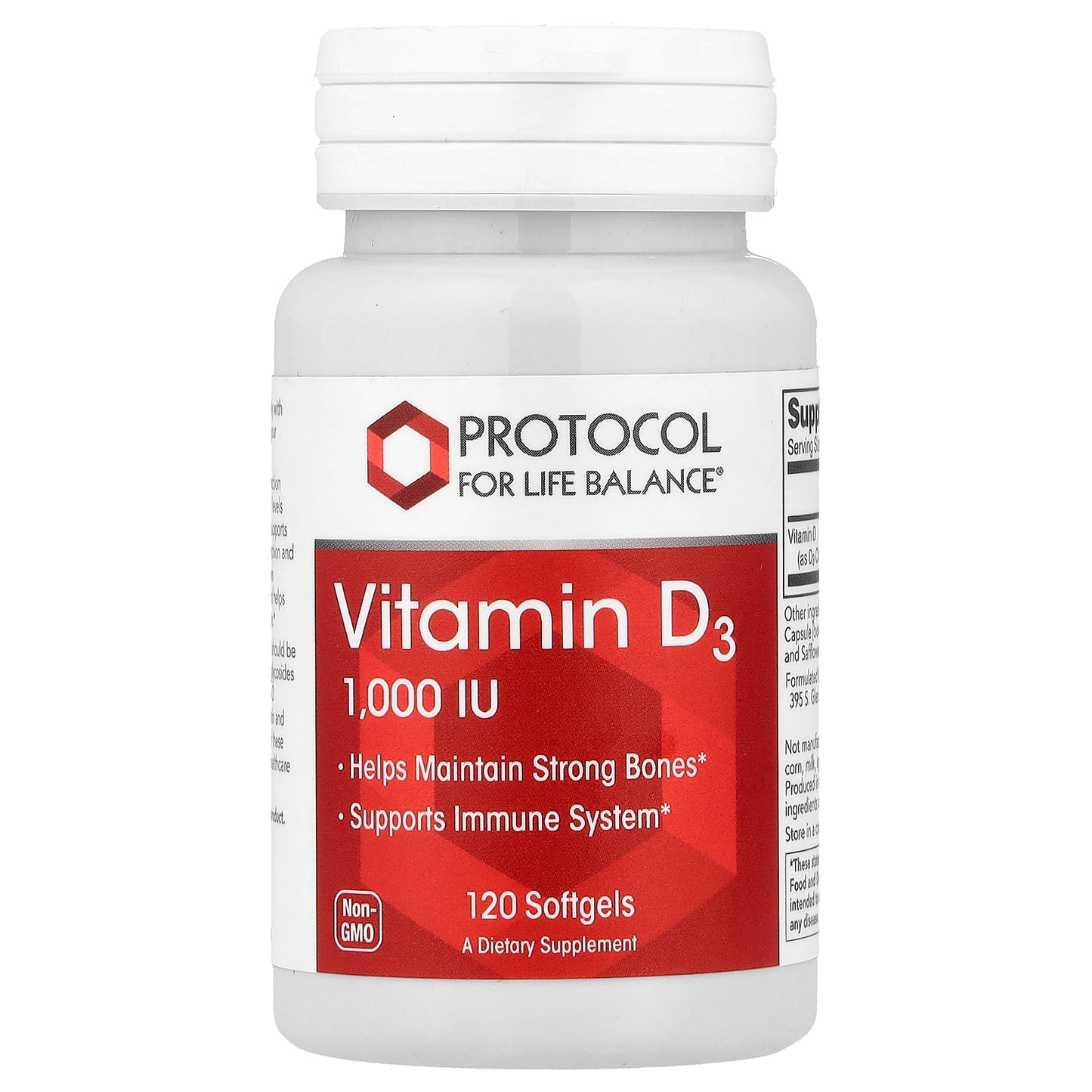 Protocol for Life Balance, Vitamin D3, 25 mcg (1,000 IU), 120 Softgels