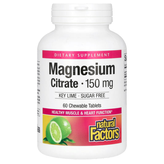 Natural Factors, Magnesium Citrate, Key Lime, 150 mg, 60 Chewable Tablets