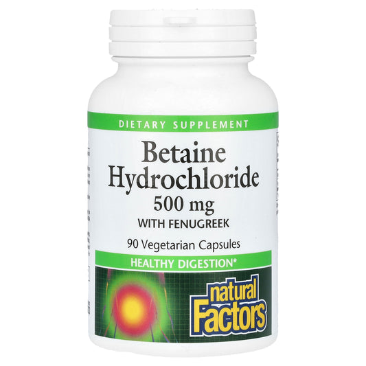 Natural Factors, Betaine Hydrochloride with Fenugreek, 500 mg, 90 Vegetarian Capsules