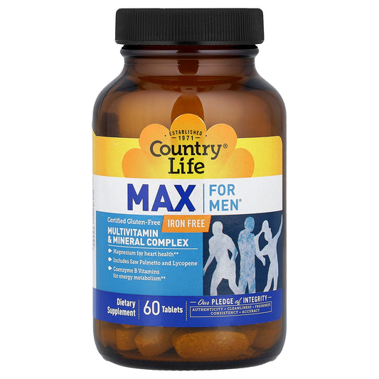 Country Life, Max for Men®, Multivitamin & Mineral Complex, Iron Free, 60 Tablets