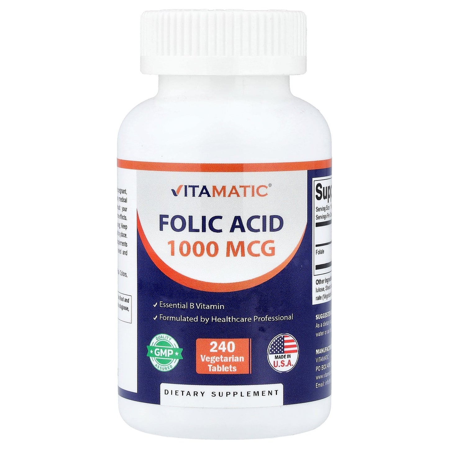 Vitamatic, Folic Acid, 240 Vegetarian Tablets (1,667 mcg per Tablet)