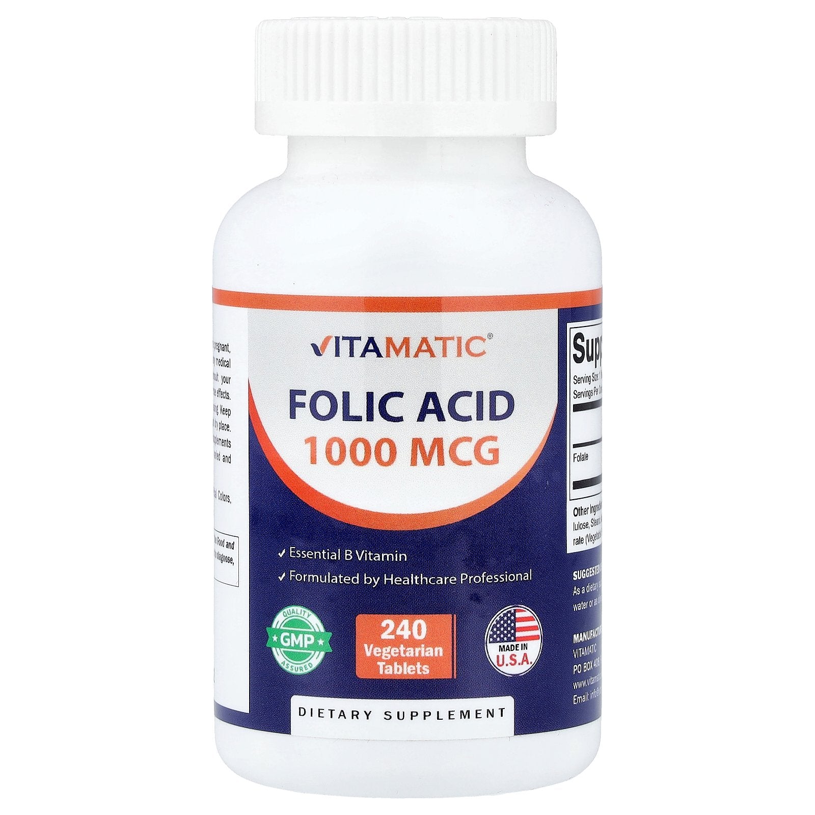 Vitamatic, Folic Acid, 240 Vegetarian Tablets (1,667 mcg per Tablet)