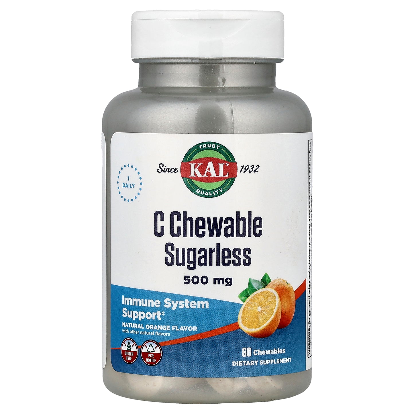 KAL, C Chewable Sugarless, Natural Orange, 60 Chewables