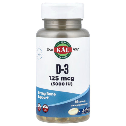 KAL, D-3, 125 mcg (5,000 IU), 90 Softgels