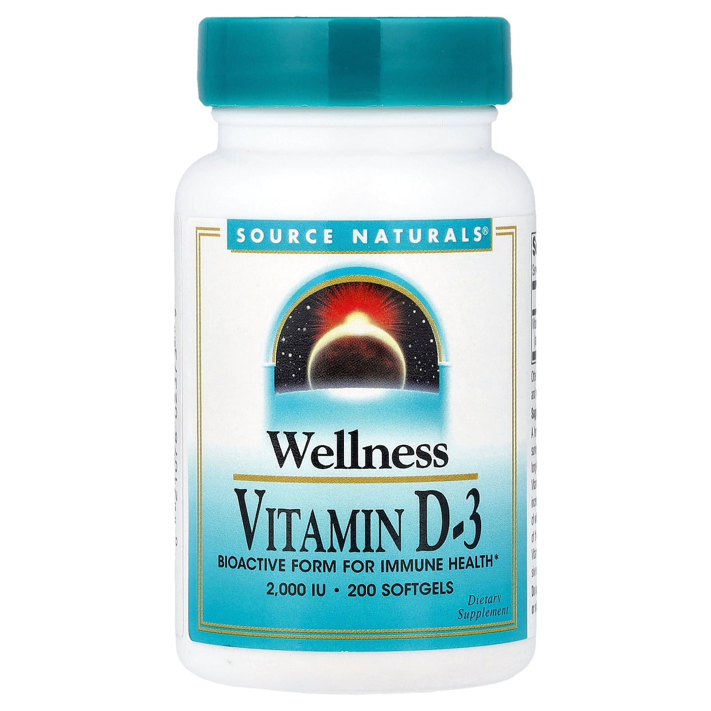 Source Naturals, Wellness, Vitamin D-3, 50 mcg (2,000 IU), 200 Softgels