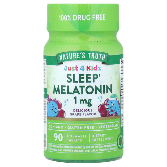 Nature's Truth, Just 4 Kidz, Sleep Melatonin, Delicious Grape, 1 mg, 90 Chewable Tablets