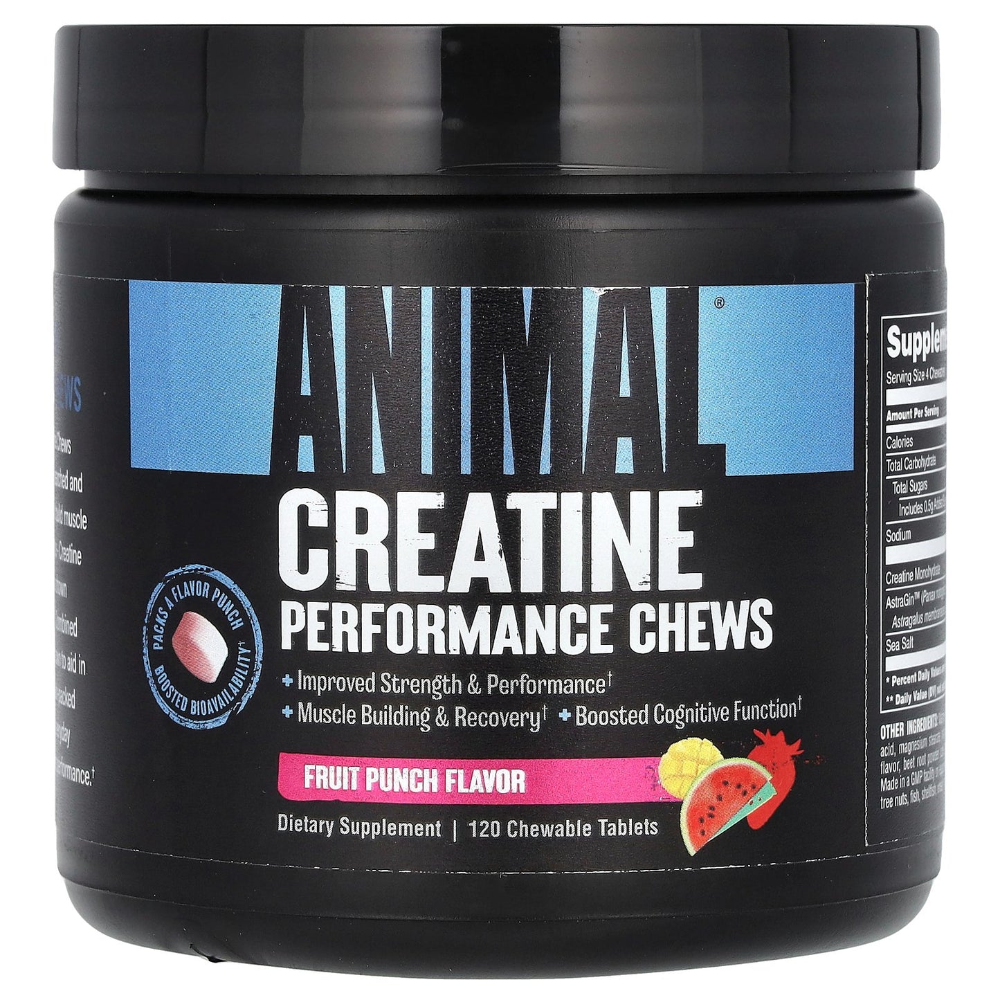 Animal, Creatine Performance Chews, Fruit Punch, 120 Chewable Tablets