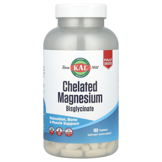 KAL, Chelated Magnesium Bisglycinate, 180 Tablets (105 mg per Tablet)