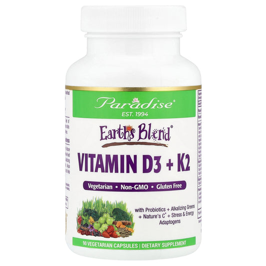 Paradise Herbs, Earth's Blend®, Vitamin D3 + K2, 90 Vegetarian Capsules