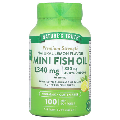 Nature's Truth, Mini Fish Oil, Premium Strength, Natural Lemon, 100 Mini Softgels (670 mg per Softgel)