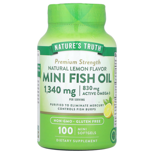 Nature's Truth, Mini Fish Oil, Premium Strength, Natural Lemon, 100 Mini Softgels (670 mg per Softgel)