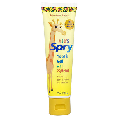 Xlear, Kid's Spry®, Tooth Gel with Xylitol, Age 3 Months and Up, Strawberry Banana, 2 fl oz (60 ml)