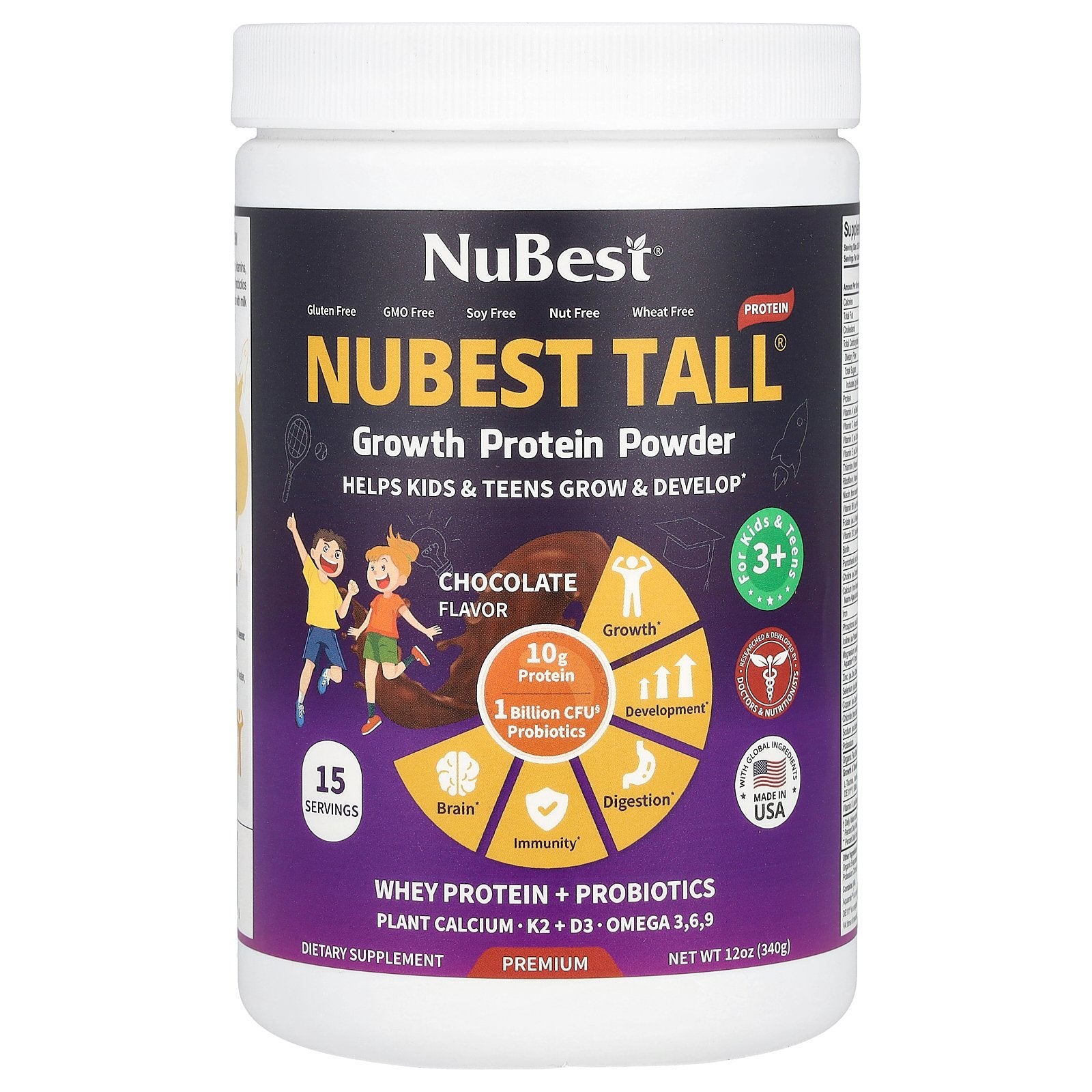 NuBest, NuBest Tall®, Growth Protein Powder, For Kids & Teens 3+, Chocolate, 12 oz (340 g)