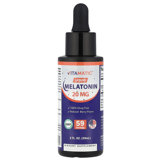 Vitamatic, Liquid Melatonin, Natural Berry, 20 mg, 2 fl oz (59 ml)