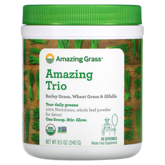 Amazing Grass, Amazing Trio Powder, Barley Grass, Wheat Grass & Alfalfa, 8.5 oz (240 g)