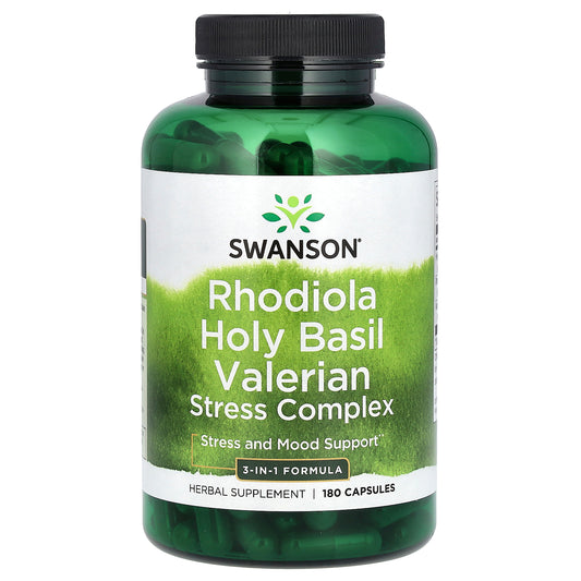Swanson, Rhodiola Holy Basil Valerian Stress Complex, 180 Capsules
