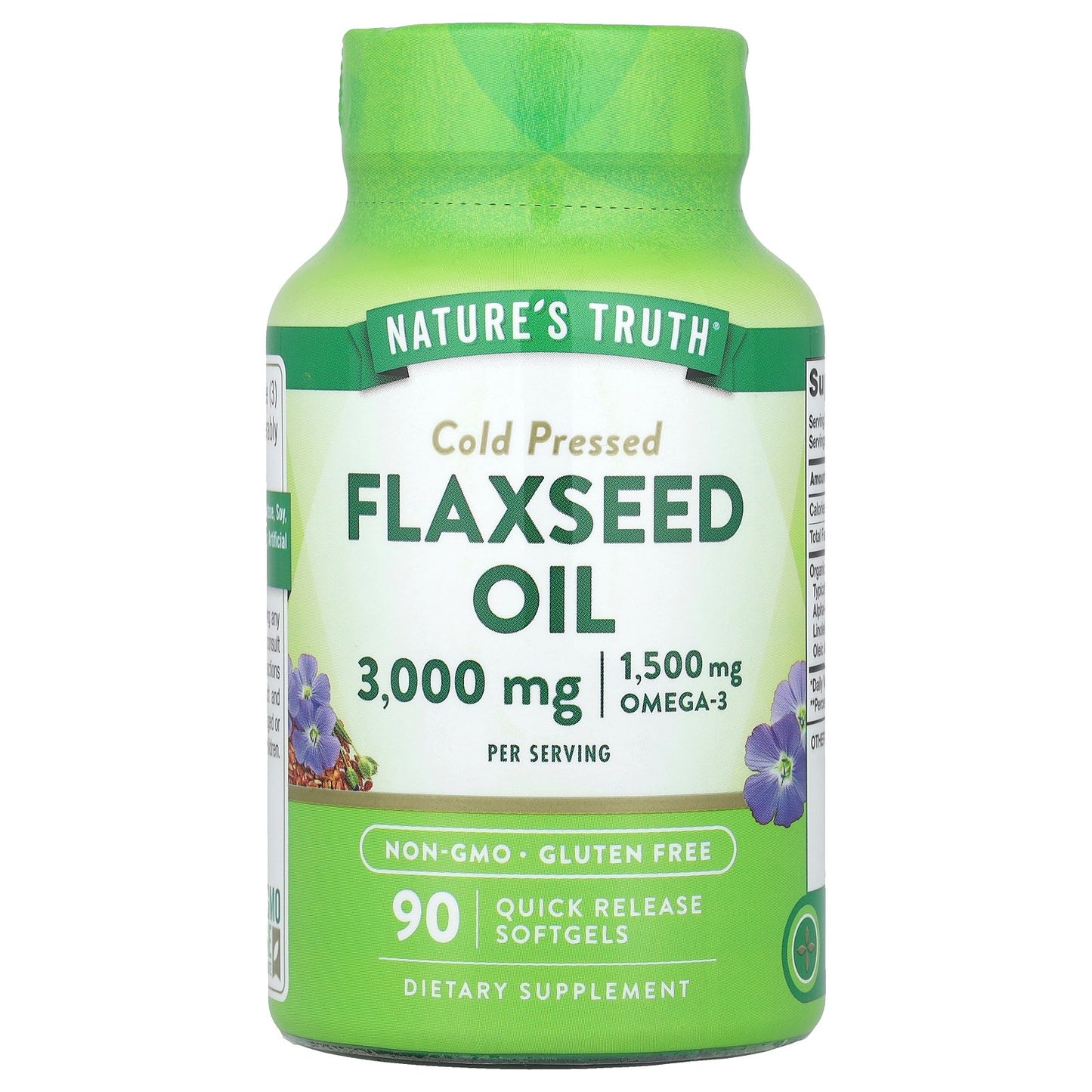 Nature's Truth, Flaxseed Oil, Cold Pressed, 3,000 mg, 90 Quick Release Softgels (1,000 mg per Softgel)