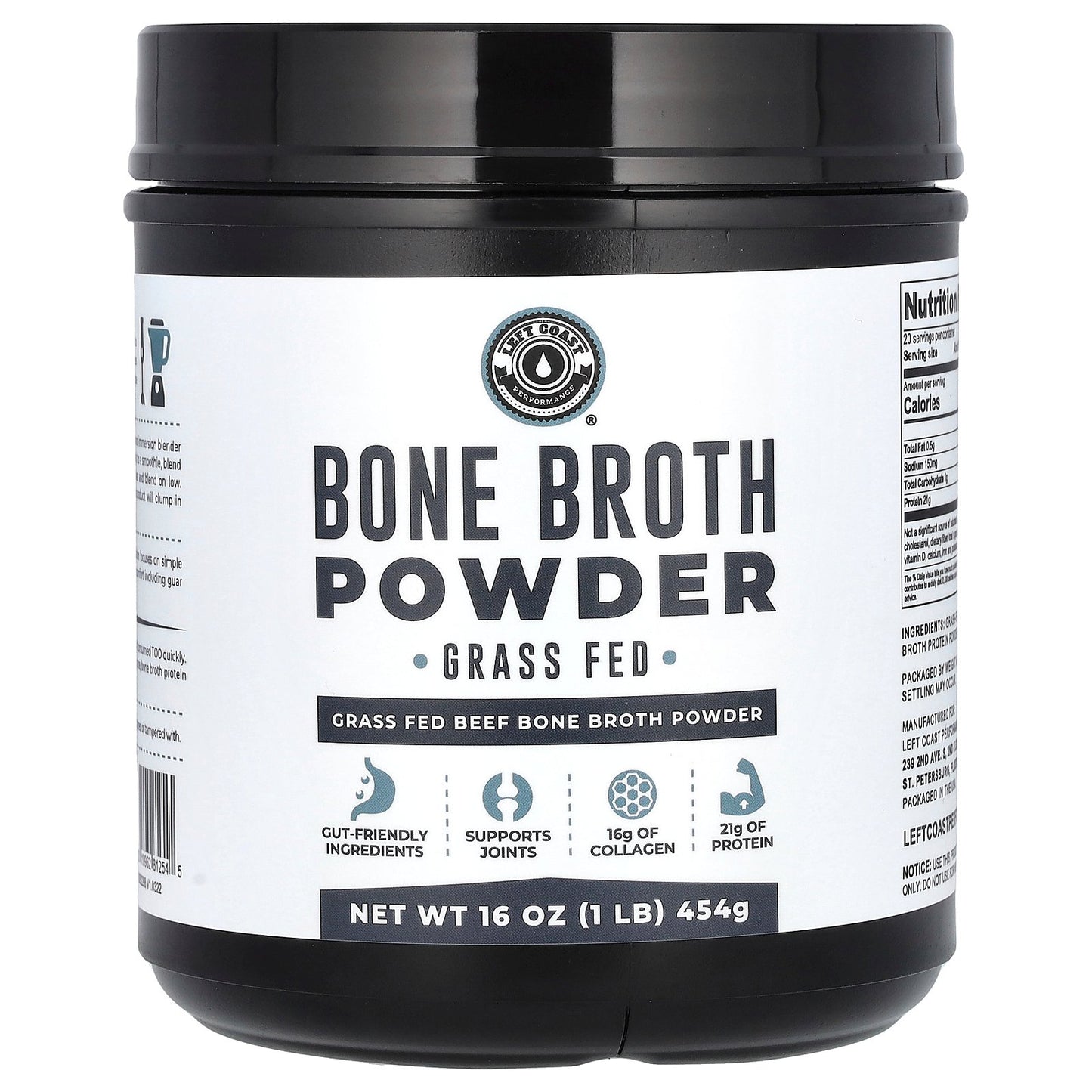 Left Coast Performance, Bone Broth Powder, Beef, 16 oz (454 g)